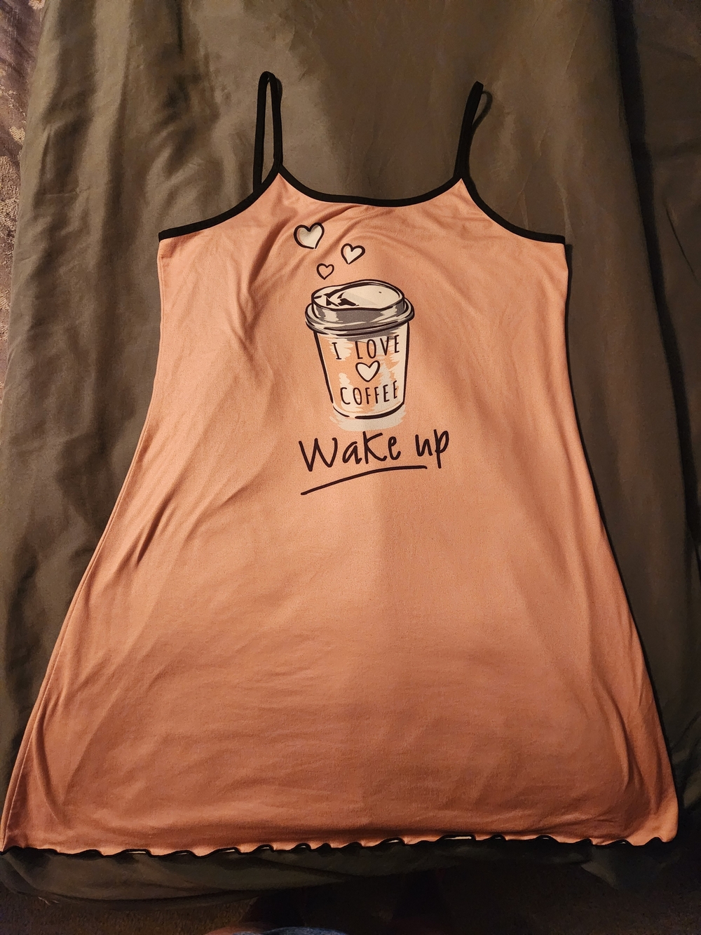 Pink Coffee Graphic Camisole Nightgown with Black Trim